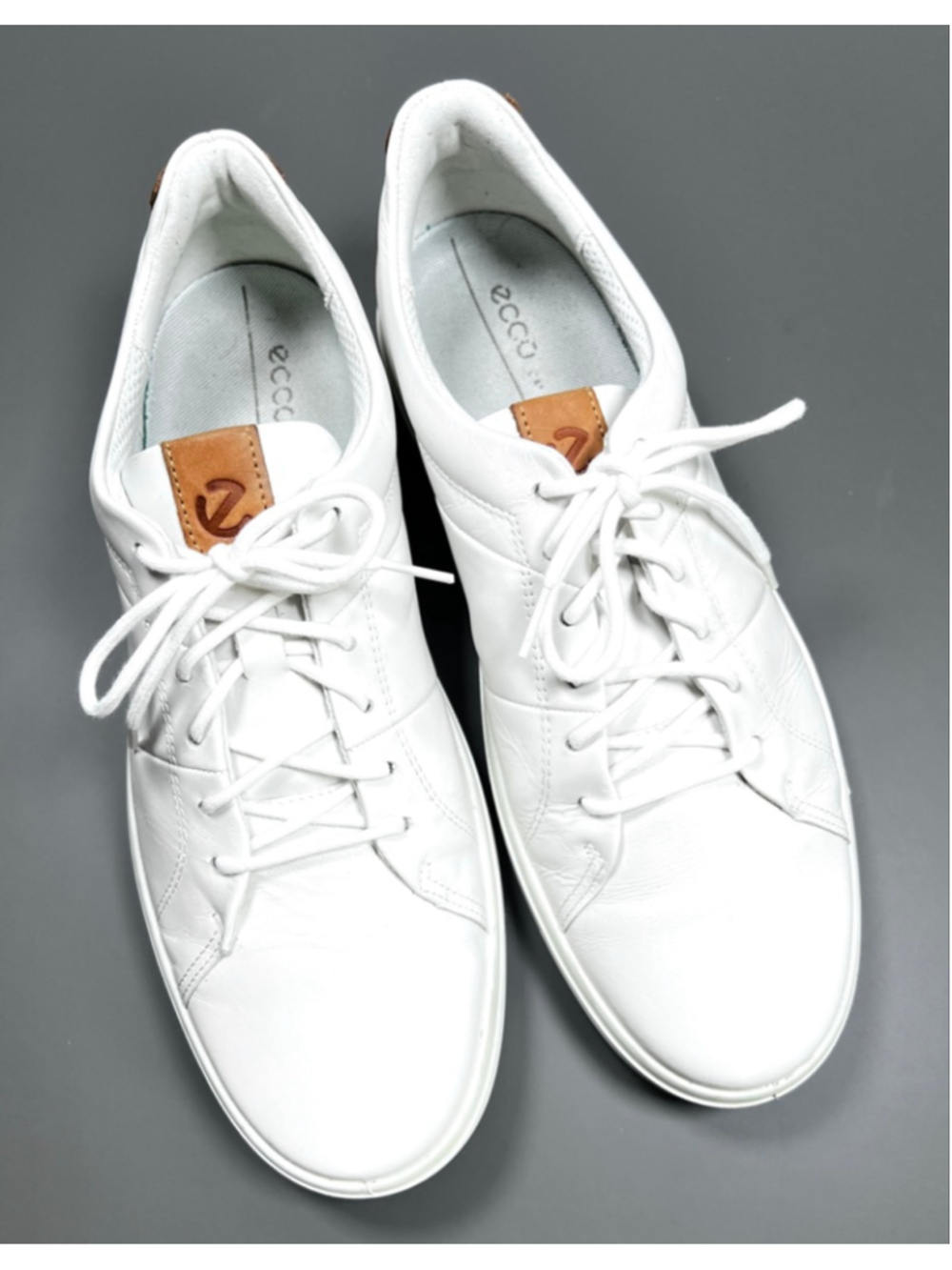 ECCO Mens Sneakers White Leather Sneakers with Brown Accents US 12